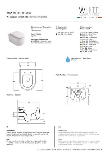 Унитаз подвесной White Ceramic Tao W1080301 белый с сиденьем микролифт безободковый - фото 5