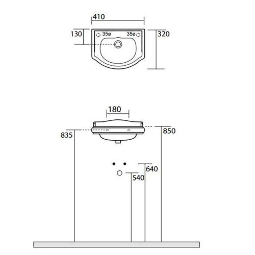 Раковина из сантехнического фарфора Kerasan Retro 103301*1 dx 40х30 подвесная цвет белый 1 отверстие под смеситель - фото 2