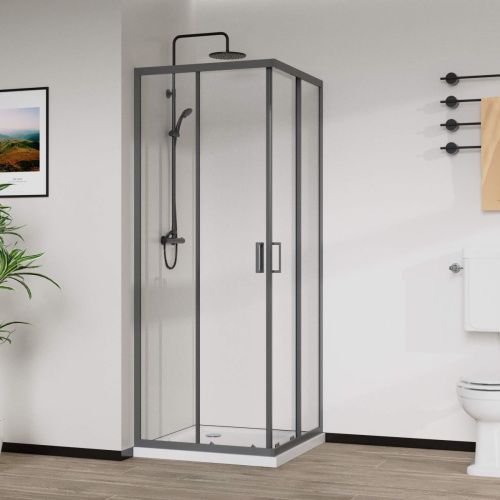 Душевой уголок Vincea City VSS-5CT8010CLGM 100х80 стекло прозрачное профиль вороненая сталь без поддона - фото 2