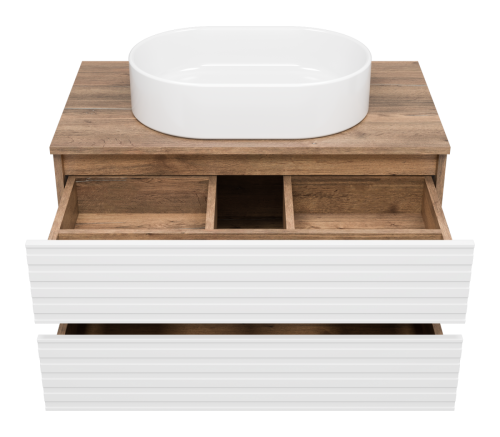 Тумба под раковину Brevita Dakota DAK-09080-19/01-2Я 80х50 подвесная цвет белый/коричневый - фото 3