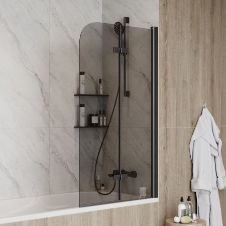 Шторка на ванну Teymi Anni T00278 80х140 стекло тонированное профиль черный ориентация универсальная