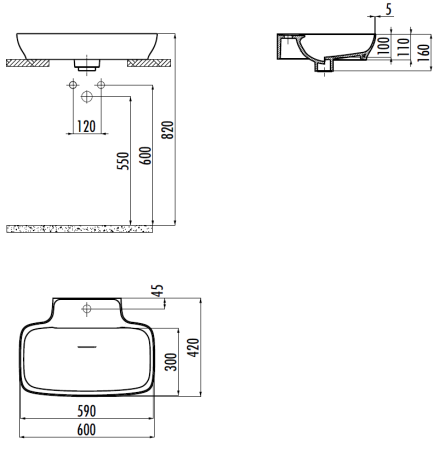 Раковина из сантехнического фарфора Creavit Ruby RB061-00MB42E-0000 60х40 накладная цвет белый