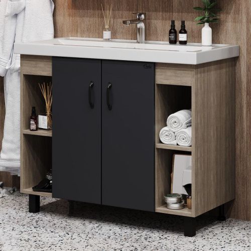 Тумба под раковину Onika Тимбер 110010 100х50 напольная цвет серый/коричневый - фото 2