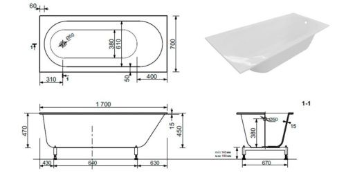 Ванна из литьевго мрамора Taliente Orta Stretto OR17070Stretto 170х70 пристенная прямоугольная без ножек и каркаса - фото 5