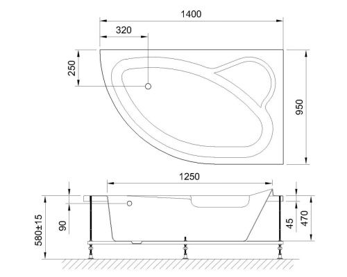 Ванна акриловая гидромассажная Royal Bath ALPINE RB819103DL-R 140х95 пристенная асимметричная с каркасом - фото 2