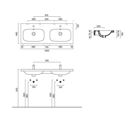 Раковина керамическая Catalano Alvea 621220001 120 см подвесная цвет белый без отверстий под смеситель - фото 2