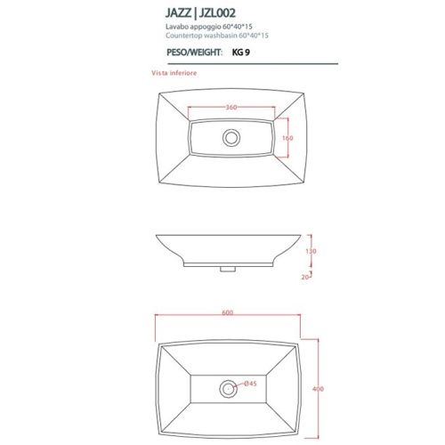 Раковина керамическая Artceram JAZZ JZL002 01 00 60х40 накладная цвет белый без отверстий под смеситель - фото 2