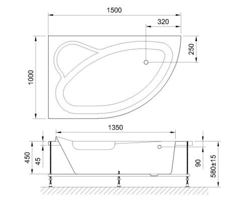 Ванна акриловая гидромассажная Royal Bath ALPINE RB819100DL-L 150х100 пристенная асимметричная с каркасом - фото 2