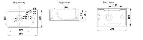 Раковина из сантехнического фаянса CeramaLux 9048GTL 30х20 подвесная цвет белый 1 отверстие под смеситель - фото 2