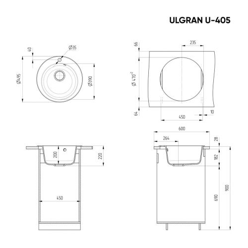 Кухонная мойка Ulgran Classic U-405-309 50х50 цвет серый - фото 2