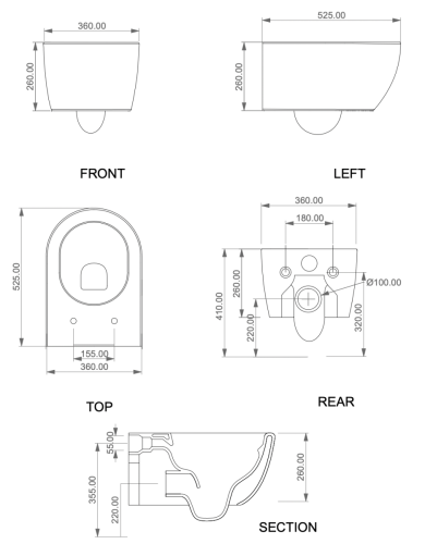 Чаша унитаза подвесная GSG Ceramic Design Like LKWCSO017 цвет бежевый без сиденья безободковая каскадный смыв - фото 2