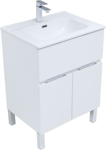 Комплект мебели: тумба с раковиной + зеркало-шкаф Aquanet Алвита New 00274529 60х50 напольный цвет белый - фото 3