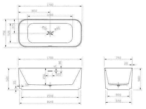 Ванна акриловая Abber AB9363-1.7 170х75 отдельностоящая прямоугольная с каркасом - фото 5