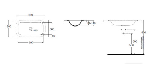 Раковина из сантехнического фаянса Azzurra Glaze GLLT06938000BI (GLZ 69x38/SP bi) 70х40 встраиваемая цвет белый без отверстий под смеситель - фото 2