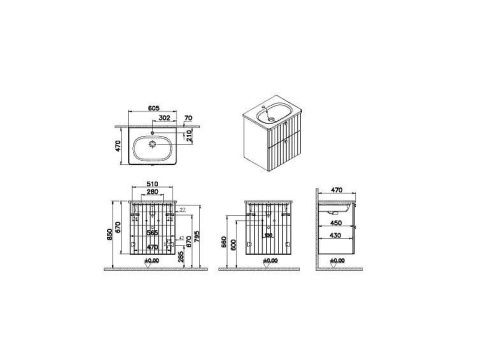 Тумба с раковиной Vitra Root Groove 69415 60х50 подвесная цвет белый - фото 3
