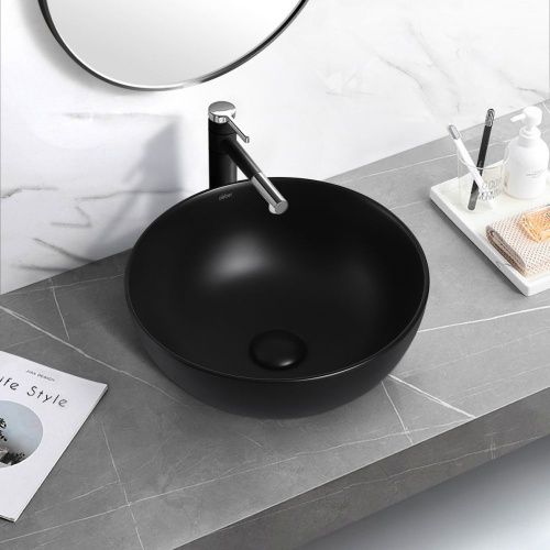 Раковина керамическая Abber BEQUEM AC2105MB 40х40 накладная цвет черный без отверстий под смеситель - фото 3