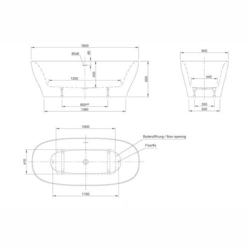 Ванна из искусственного камня Knief Dream 0100-251 180х80 пристенная прямоугольная - фото 2