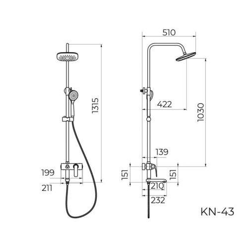 Душевая стойка Knotlor KN-43 настенная цвет хром - фото 3