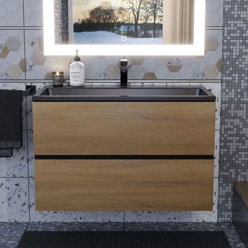 Тумба с раковиной Uperwood Barsa 298301043 80х50 цвет коричневый/черный - фото 3