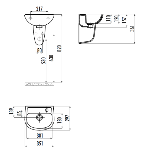 Раковина из сантехнического фарфора Creavit Oval TP135-00CB00E-0000 40х30 подвесная цвет белый - фото 2
