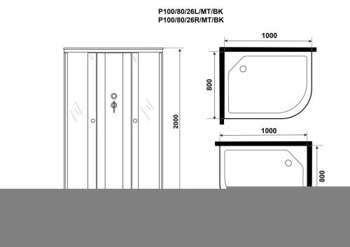 Душевая кабина Niagara Promo P100/80/26R/MT/BK 100х80 асимметричная без крыши ориентация правая - фото 4