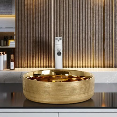 Раковина из сантехнического фарфора Cerutti SPA CR7044AS 40х40 накладная цвет золото без отверстий под смеситель - фото 3