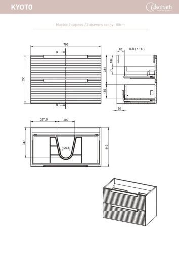 Тумба под раковину Visobath Kyoto 76350/Quarzo 80х50 подвесная цвет серый - фото 2
