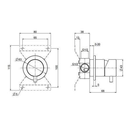 Смеситель для душа QuadroDesign Source 1343.00AS встраиваемый в стену нержавеющая сталь