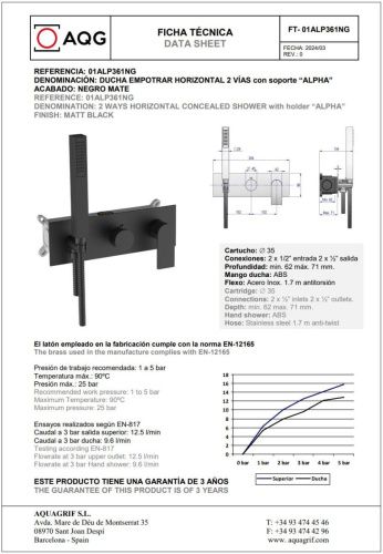 Душевая система AQG Alpha 19ALPEC23805 встраиваемая в стену цвет черный - фото 2