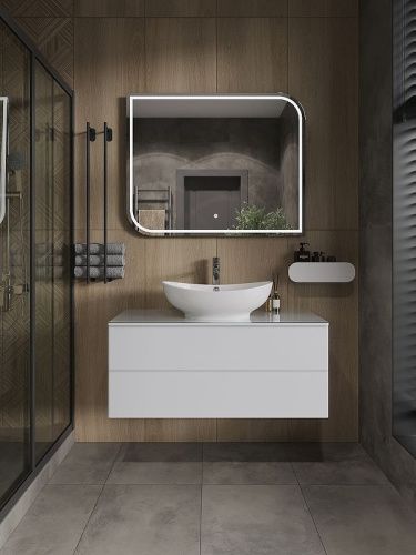 Тумба с раковиной Orange Otto Ot-100TuGLASS+G56 100х50 подвесная цвет белый - фото 4