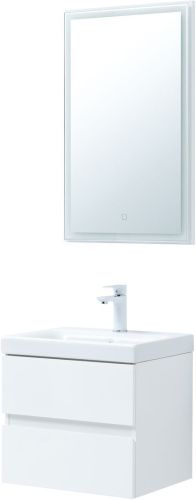 Комплект мебели: тумба с раковиной + зеркало Aquanet Беркли 00306356 50x40x138 подвесной цвет белый - фото 4