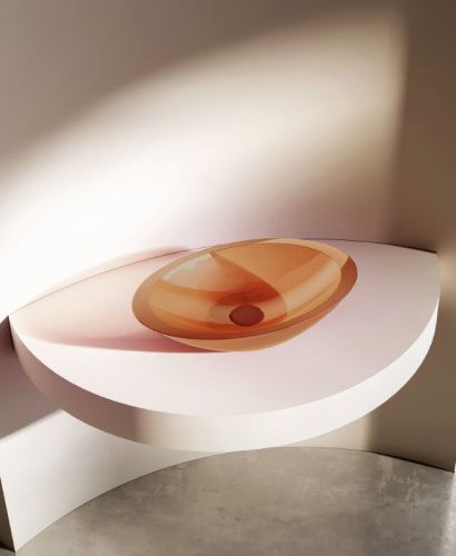 Раковина из полиэфирной смолы Abber KRISTALL AT2810Topas 50х30 накладная цвет оранжевый без отверстий под смеситель - фото 2