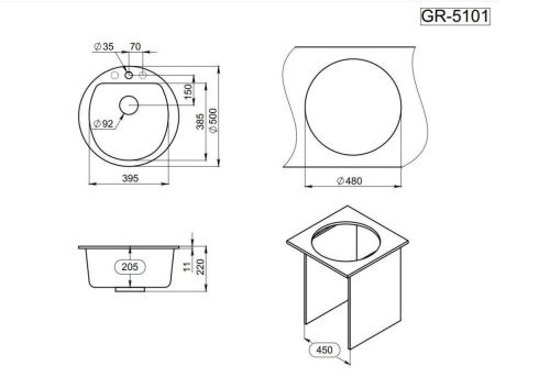 Кухонная мойка Granula 5101, ШВАРЦ 50х50 цвет черный поверхность матовая - фото 3