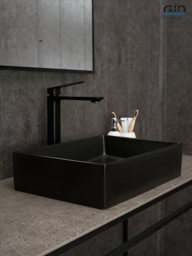 Раковина керамическая Gid Geométrico 53360 50х30 накладная цвет черный без отверстий под смеситель - фото 2