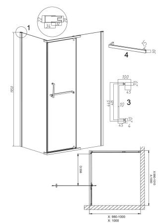 Душевой уголок Grossman Pragma 120.K33.03.1010.21.02 100х100 стекло шиншилла профиль черный без поддона
