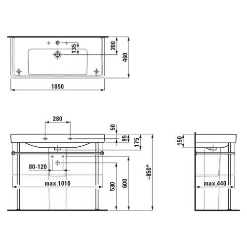 Раковина керамическая Laufen Pro 8.1396.6.000.104.1 110 см подвесная цвет белый 1 отверстие под смеситель - фото 2
