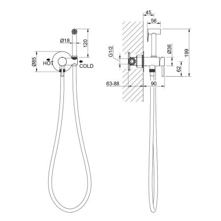 Смеситель с гигиеническим душем Timo Saona 2338/18SM встраиваемый в стену вороненая сталь