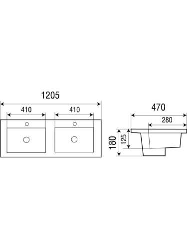 Раковина из сантехнического фаянса WeltWasser WW SK 10000003906 120х50 подвесная цвет белый 2 отверстия под смеситель - фото 3