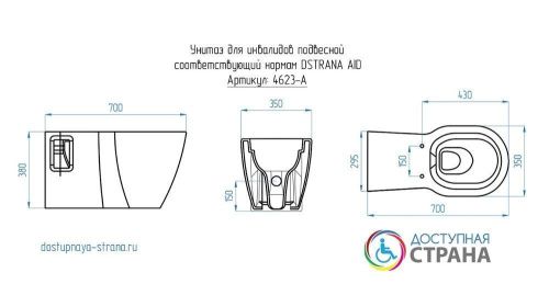 Унитаз для инвалидов подвесной с инсталляцией для инвалидов соответствующий нормам Dstrana 4622 - фото 2