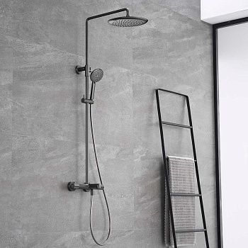 Душевая стойка Vincea Desire VSFS-1D1TGM настенная цвет вороненая сталь с термостатом