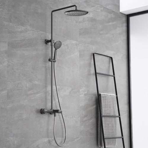 Душевая стойка Vincea Desire VSFS-1D1TGM настенная цвет вороненая сталь с термостатом