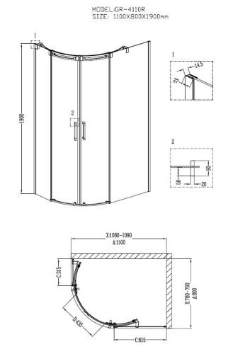 Душевой уголок Grossman Galaxy GR-4110R 110х80 стекло прозрачное профиль хром без поддона - фото 3