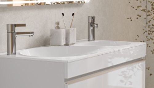 Раковина из искусственного камня Velvex OTTO rkOTT.100-81 100х50 встраиваемая цвет белый 2 отверстия под смеситель - фото 3