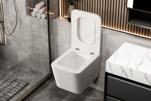 Унитаз подвесной Abber Rechteck AC1201MW белый с сиденьем микролифт безободковый каскадный смыв - фото 4