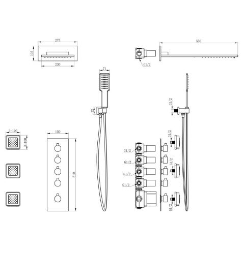 Душевая система Wonzon & Woghand WW-D4100-MB встраиваемая в стену цвет черный с термостатом - фото 2