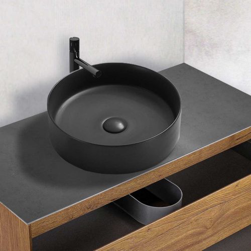 Раковина из сантехнического фарфора Vincea VBS-216MB 40х40 накладная цвет черный без отверстий под смеситель - фото 4