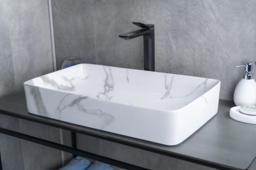 Раковина керамическая Gid Geométrico 54476 60х30 накладная цвет многоцветный без отверстий под смеситель - фото 4