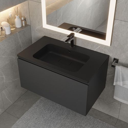 Раковина из искусственного камня Uperwood Lagoon Quartz 297000016 80х50 полувстраиваемая цвет черный - фото 4