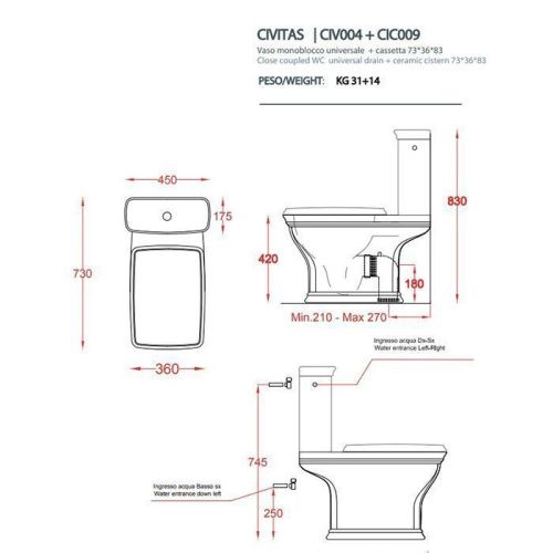 Чаша унитаза напольная Artceram CIVITAS CIV004 03 00 цвет черный без сиденья и без бачка смыв торнадо - фото 2