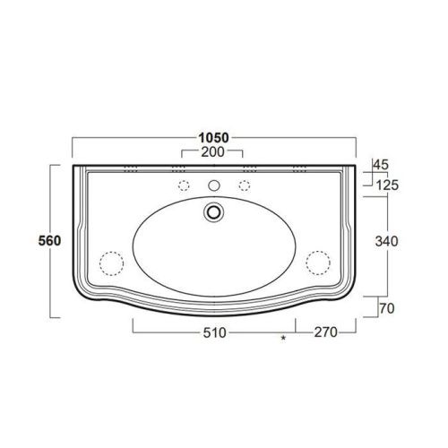 Раковина керамическая Simas ARCADE AR874bi*3 110 см подвесная цвет белый 3 отверстия под смеситель - фото 2